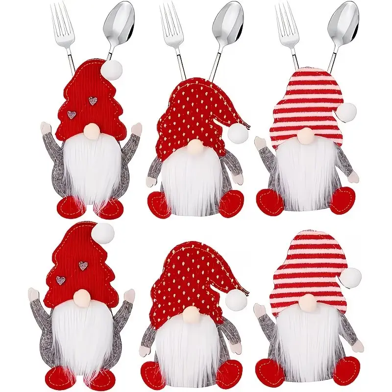 6pcs Festive Christmas Cutlery Storage Set, Christmas Tableware Knife and Fork Placemat, Cutlery Pouch Set, Christmas Decorations