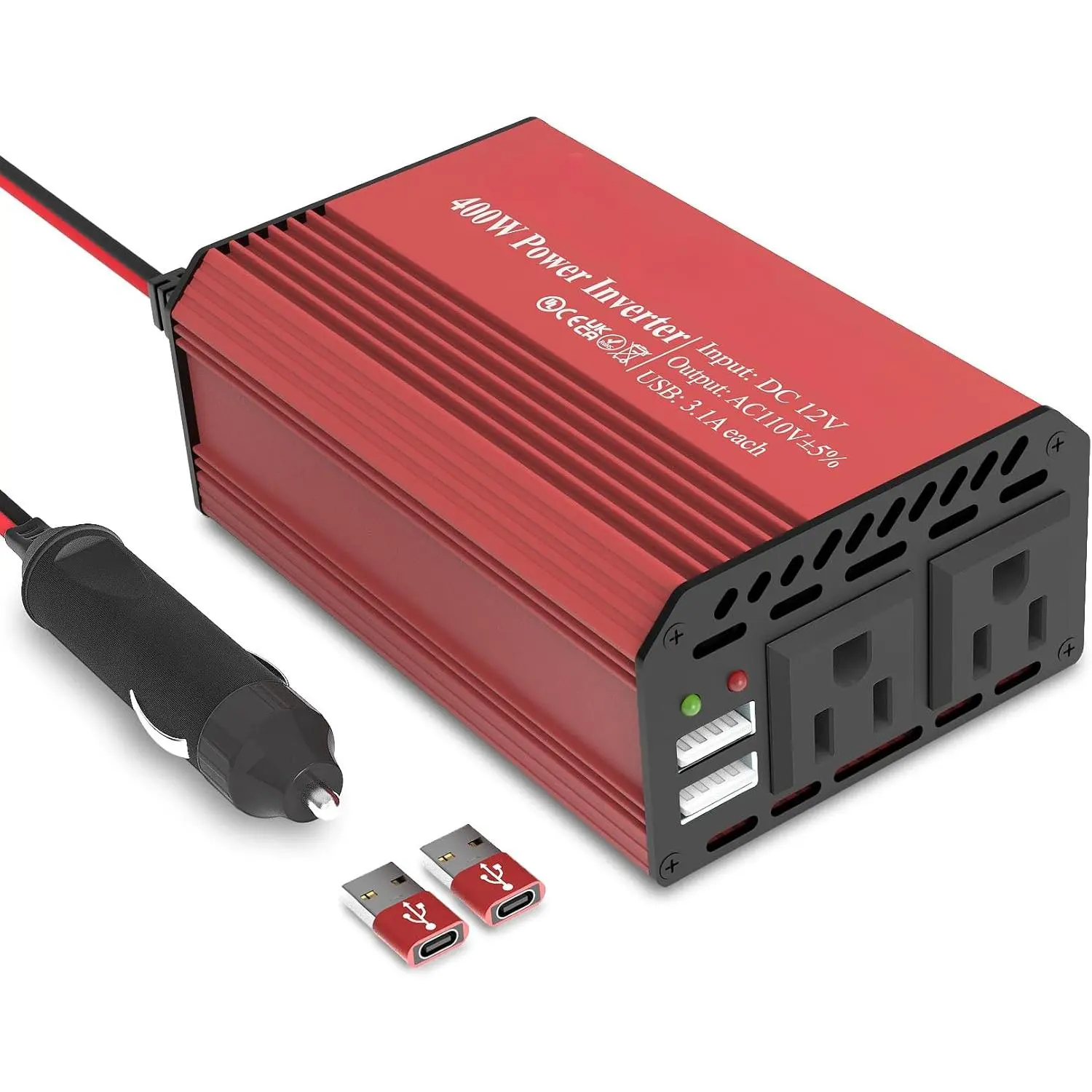 Power Inverter 12V DC to 110V AC Converter with 400W Output - Compact and Portable for Road Trips, with Automatic Cooling Fan and Built-in Safety Protection, Dual Usb, Camping, Power Inverter 400W, Dc Power Supply