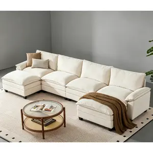 110-143 Inch Modular Couch Sectionals with Ottoman, Big Comfy Cloud Couches, L/U Shaped 4-6 Seats Modular Sectional Sofa, Modern Cloud Sectional Couches for Living Room, Deep Seat Sofa