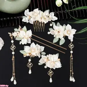 2026Women's 5PCS Stylish Camellia Flower Hair Clips - Unisex Bridal Hairpins with Alloy Base, Pearl, Rhinestone, Tassel, Baroque Style Accessories for Women, Ideal for Prom, Wedding Party