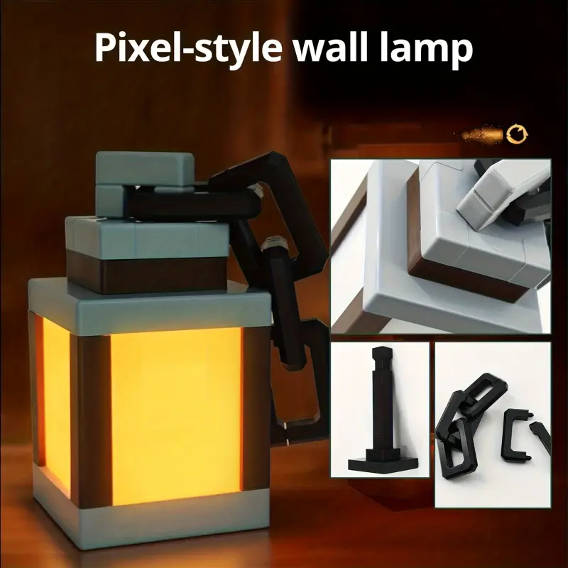 Minecraft Torch Night Light Rechargeable, Pixel LED Lantern Lamp, Led Nightlight, Kids Bedroom Decor, Gaming Room Atmosphere Light, Gamer Gift