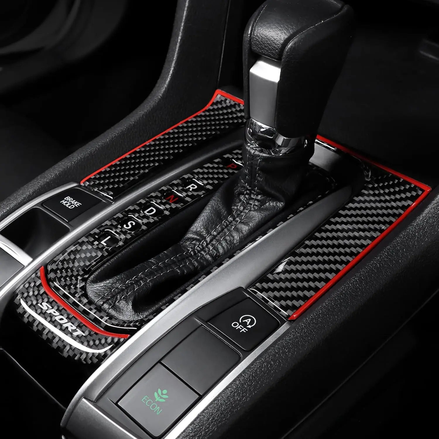 BETTERHUMZ Carbon Fiber Gear Shift Panel Decor Sticker, Wear-Resist Easy-Install Interior Decor for 10th Gen Honda Civic 2017-2021, Sports Look Car Interior Tuning Accessory, Stickers