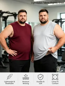Big & Tall Men's Tank Top 1X-8X (2 Pack), Casual Loose-Fitting Short Sleeve, Solid Color, All Seasons, Men's Sports Shirt, Breathable Vest