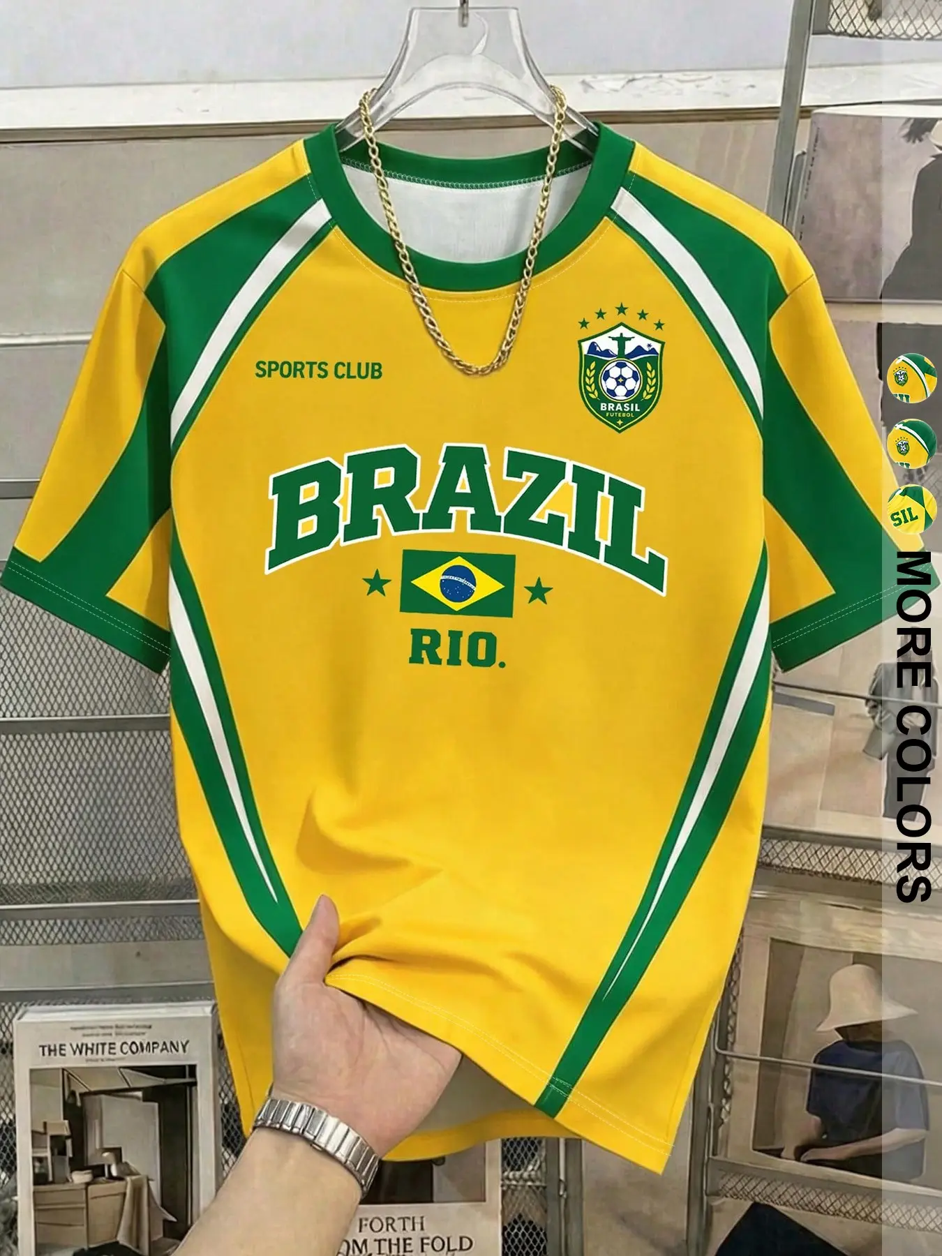 Men's Brazil Graphic T-Shirt, Football Tee, Casual Loose-Fit Long Jersey, Comfortable for All Seasons, Ideal for Outdoor Activities