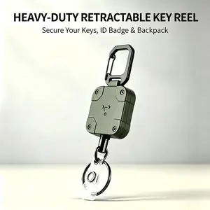 2D Metal Badge Reels Retractable Keychain, Self Retractable Badge Holder Key Reel with 31" Retractable Cord, 8 Oz(Army Green, 1 Pack)