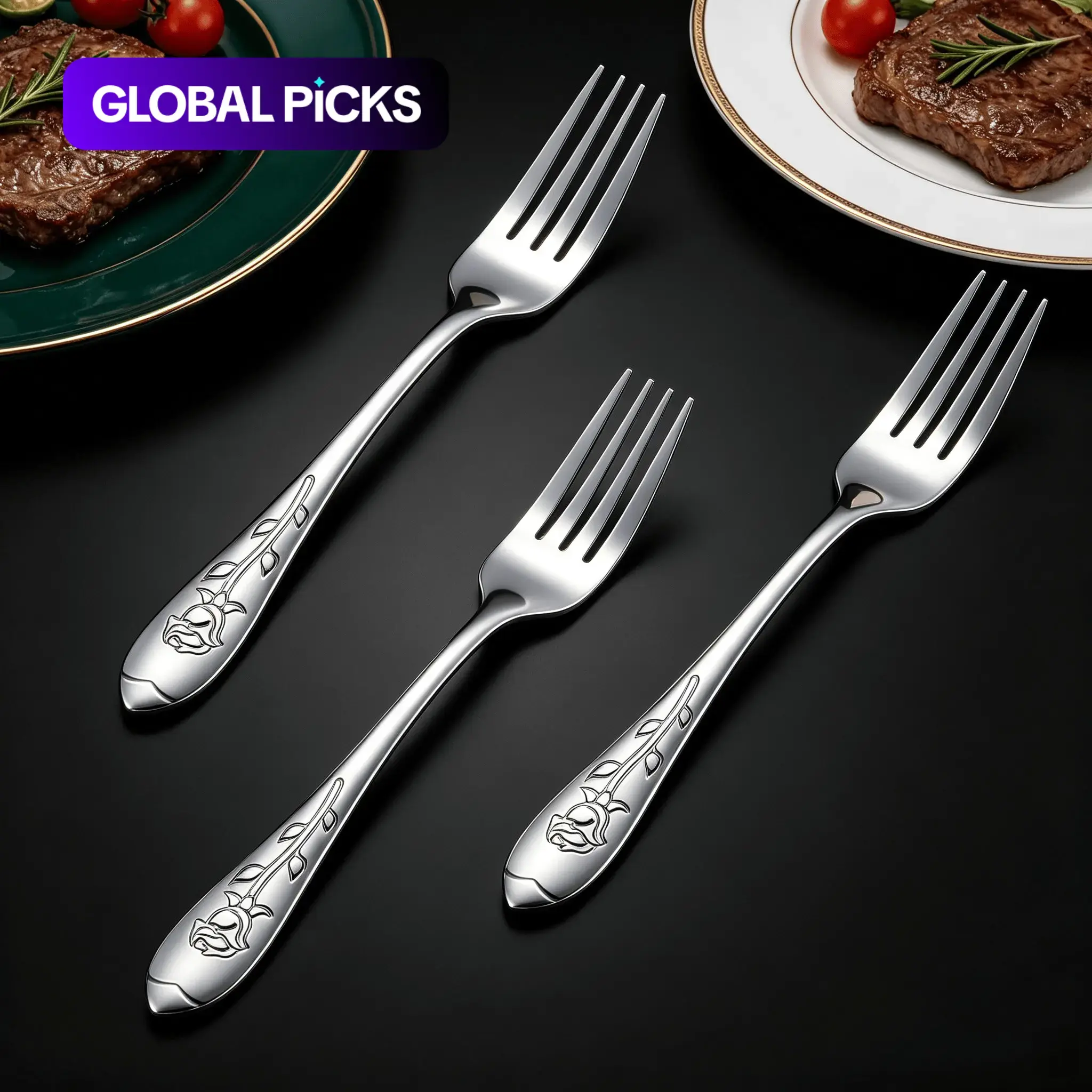 20 Piece Stainless Steel Dinner Fork with Embossed Rose Pattern, Mirror Polished Rustproof Table Fork, Forks Stainless Steel, Food Grade Dishwasher Safe, Ideal for Home Kitchen, Restaurant, Pasta & Daily Dining Use #GLOBAL PICKS