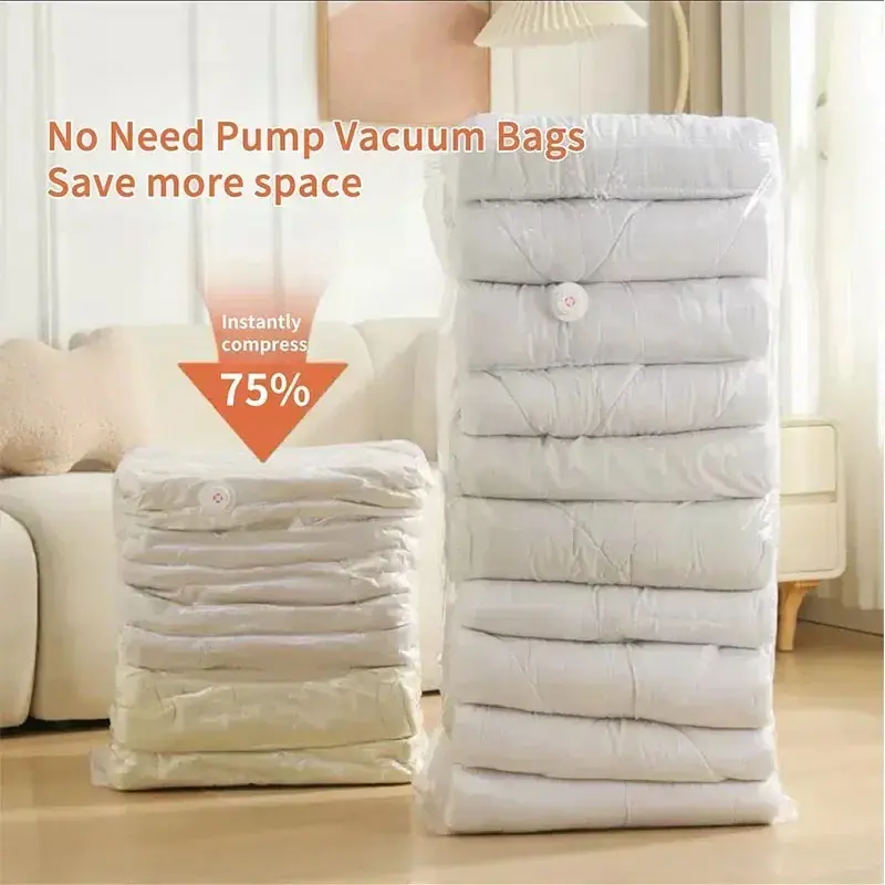 Set of 3 3D Vacuum Compression Bags  No Pump Needed (free 2 s hooks)  Large Household Storage for Clothes & Bedding  Reusable Travel Accessory