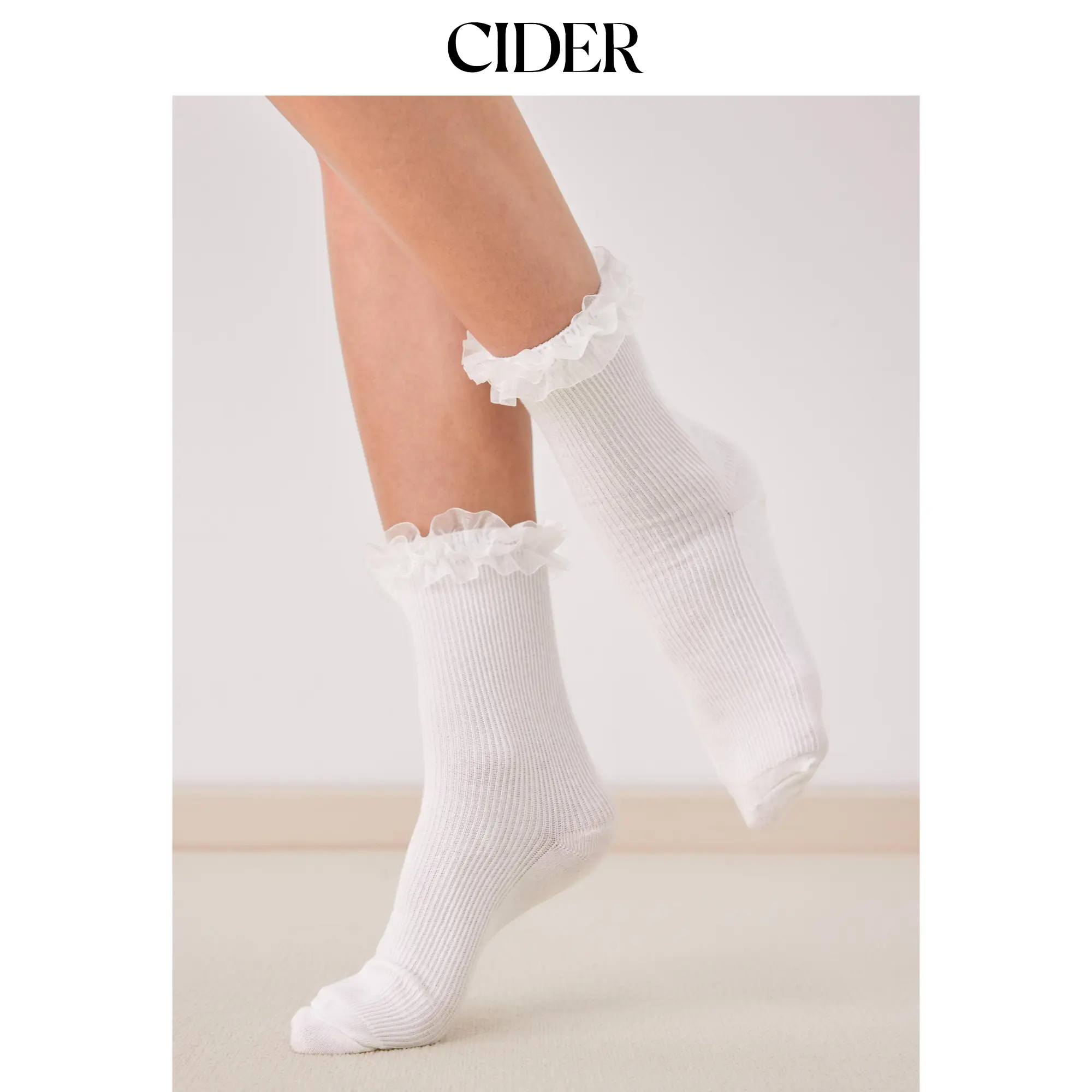 Cider [2 colors, size One Size-One Size] Solid Lace Trim Crew Socks