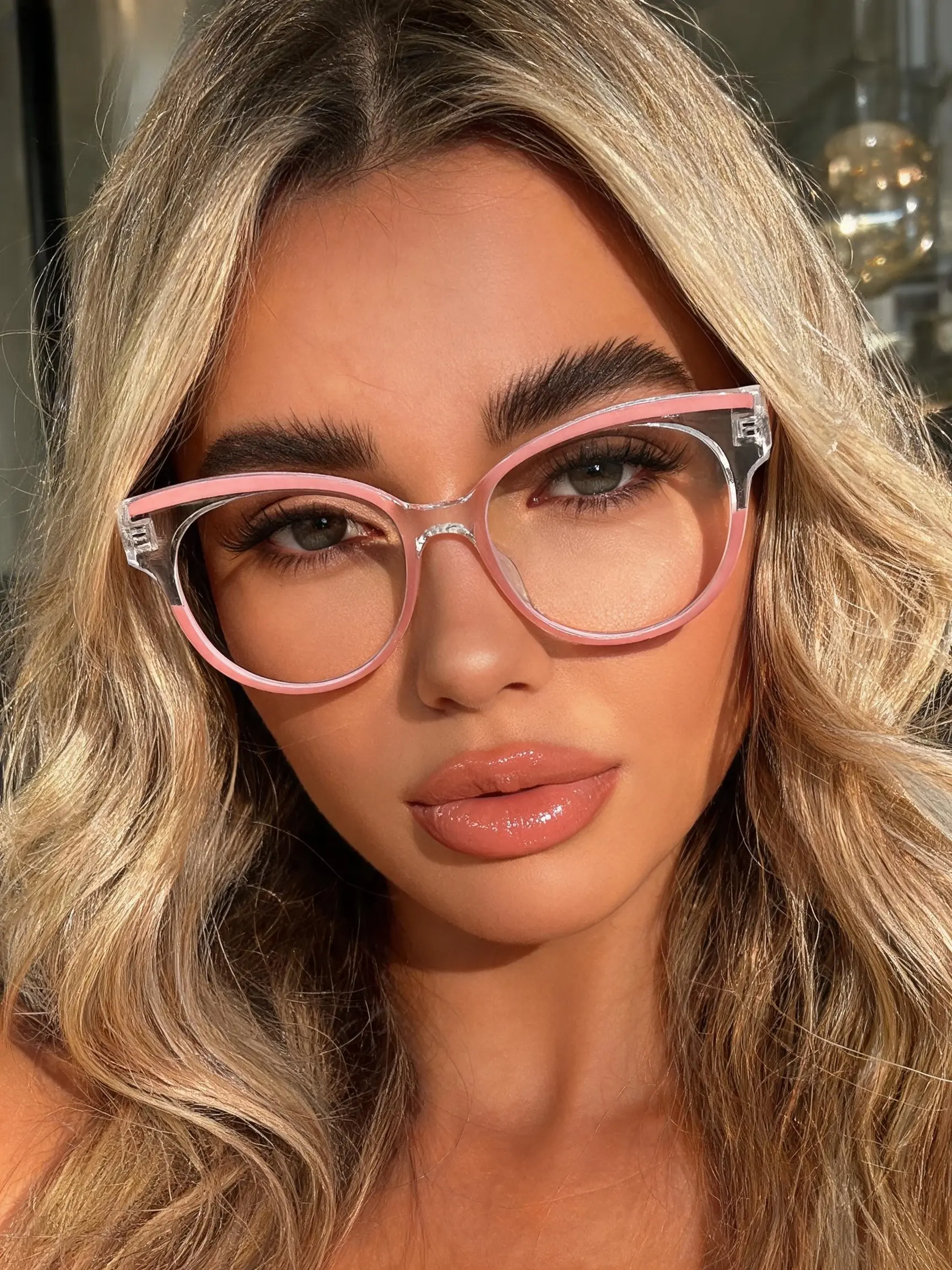 Women's Cat Eye Glasses, Fashion Dual Layer Frame, Lightweight Tr Material, Comfortable Fit, Round Face Flattering, Daily Wear, Trendy Optical Frames, Decorative Glasses