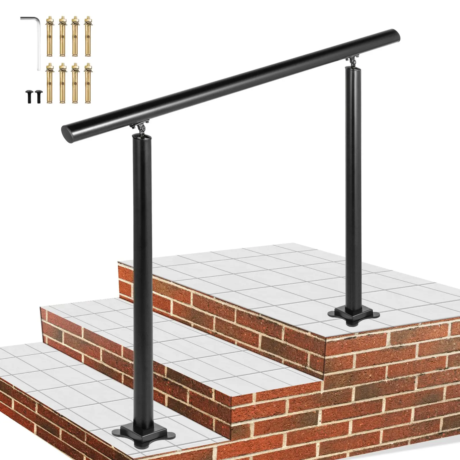 Outdoor Stair Railing Kit, 3 FT Handrails 1-3 Steps, Adjustable Angle Black Aluminum Stair Hand Rail for The Elderly, Handrails for Outdoor Steps