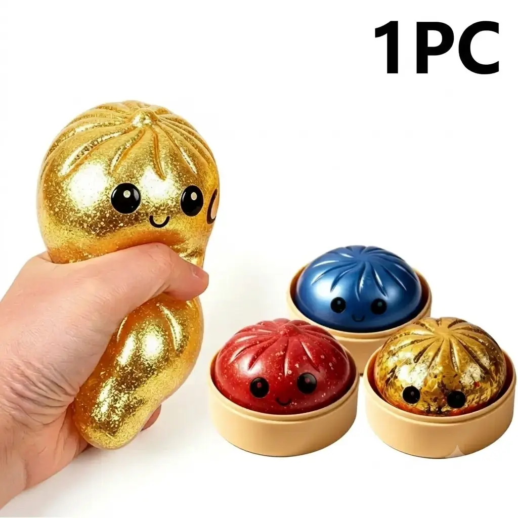 Upgrade Bright Baozi Dumpling Squeeze Toy with Steamer, Bao Bun Squishy, Soft Sensory Stress Relief Toy, Ideal Gift, Sensory Fidget Gift, Office Relaxation, Tpr Material