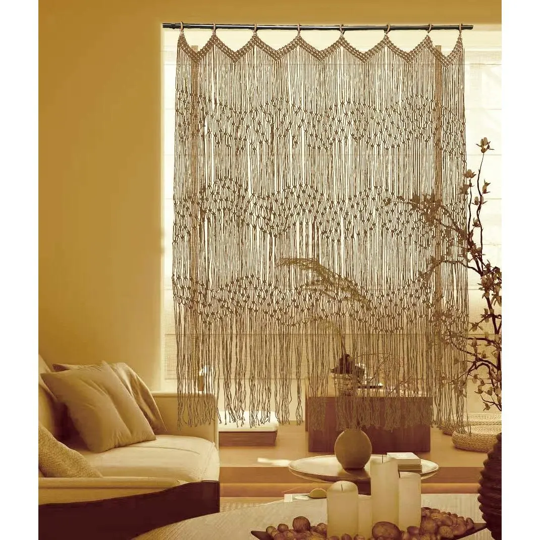 kiido Natural Cotton Boho Minimalist Macrame Curtain - 50" W x 71" H 1-Piece Stars Pattern Window Treatment, Room Divider, Doorway Curtain, Wall Hanging for Living Room Bedroom Home Decor