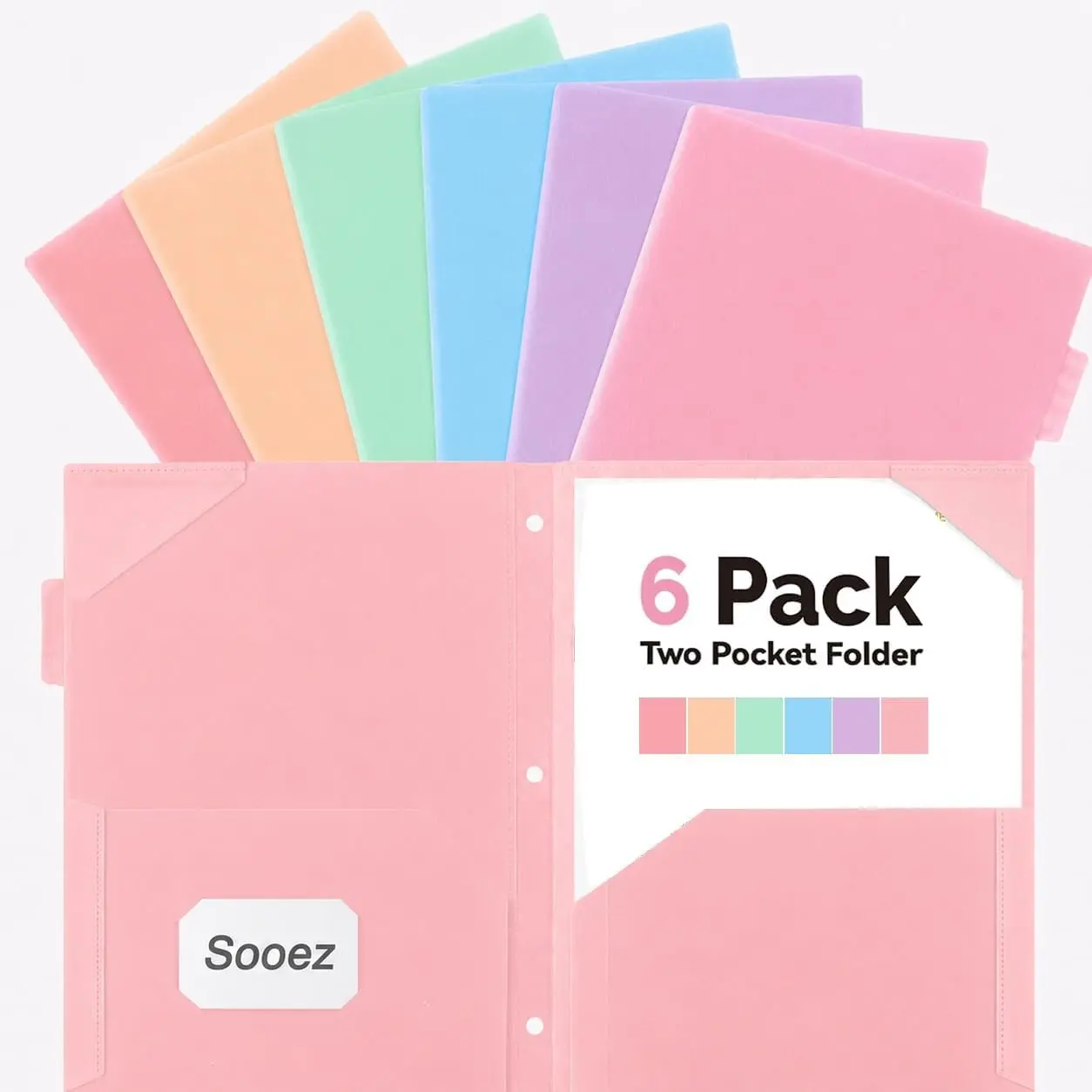 Plastic Folders with Pockets and Tabs, 6 Pack Pocket Folders with Writable Label Stickers, Fits 3-Ring Binder, Holds Letter/A4 Size Paper, Back to School Office Filing Supplies, Pastel Colors