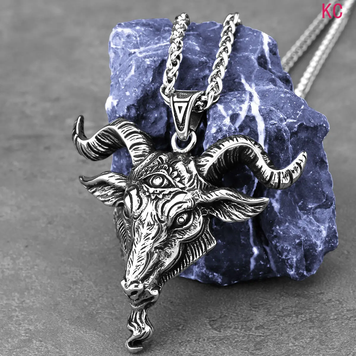 Satan Ram With Evil Eye Pendant Necklace, Vintage Hip Hop Neck Jewelry For European And American Daily Street Styling