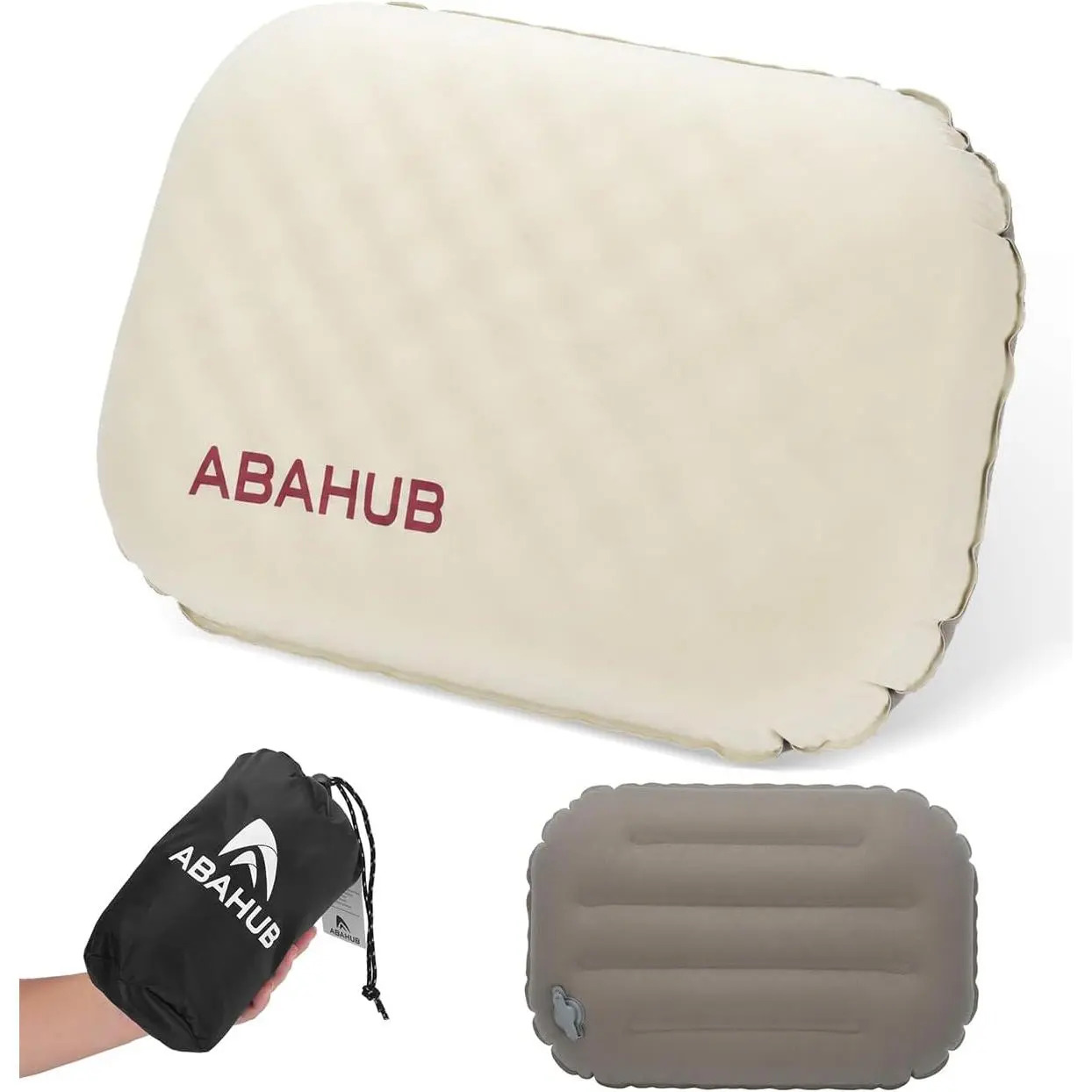 Abahub 2-in-1 Inflatable Camping Pillow, Dual-Sided All-Season Soft Foam Travel Pillow, Cool Ice Silk & Warm Flocked Surface, Ultralight Compact Ergonomic Pillow for Camping, Office, Flight, Driving