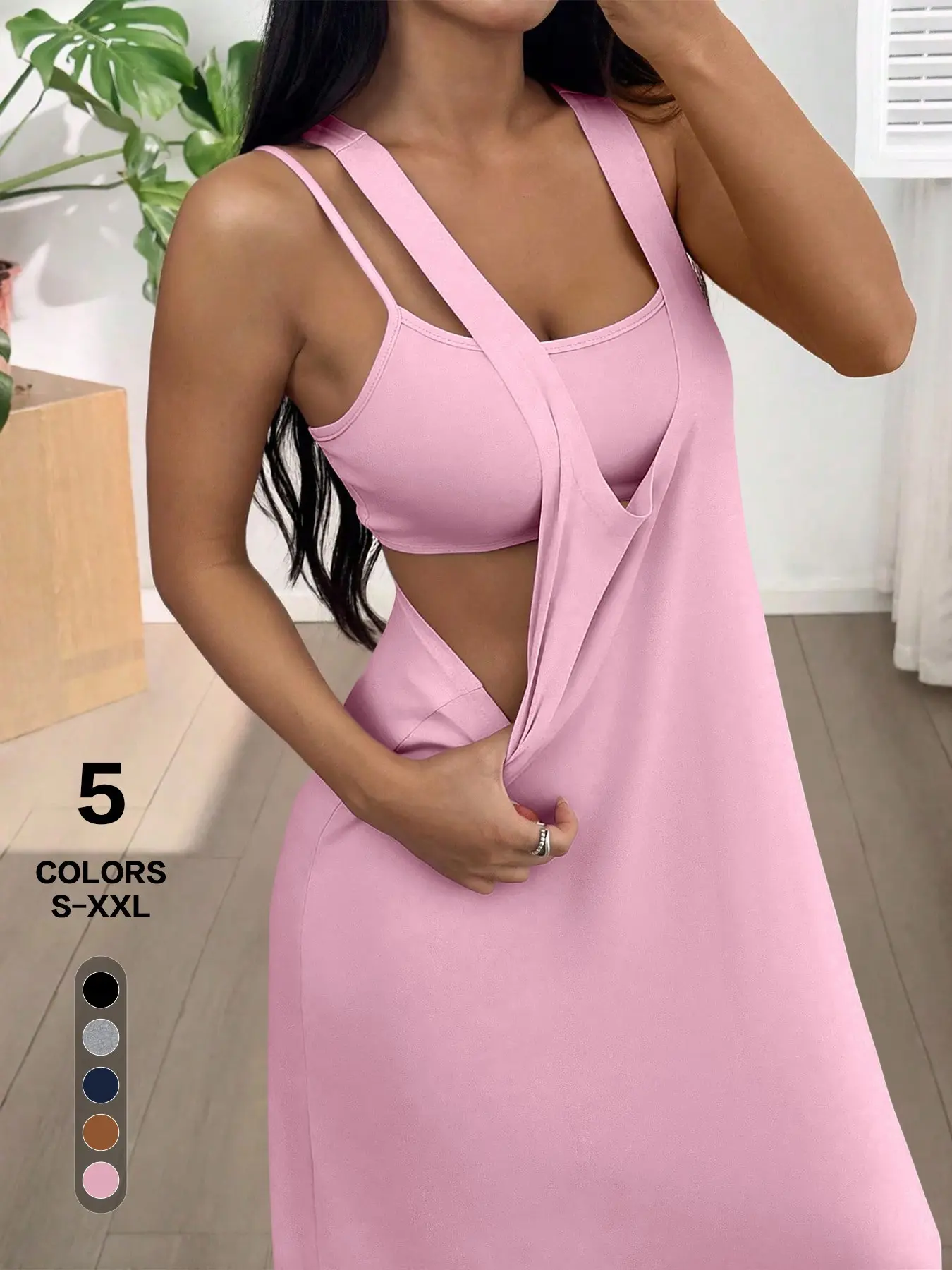 2026 French Minimalist Chic 2-In-1 Cutout Maxi Dress, Sleeveless Layered Tank Top & Dress Combo, Figure-Flattering Slim Fit Casual Fall Dress, Casual Bodycon Dress