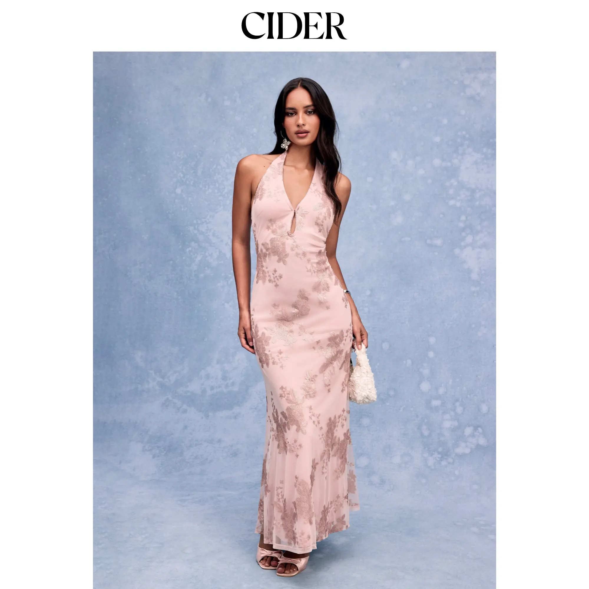 Cider Tie Dye Floral Twisted Sequin Backless Mermaid Maxi Dress SohoChic