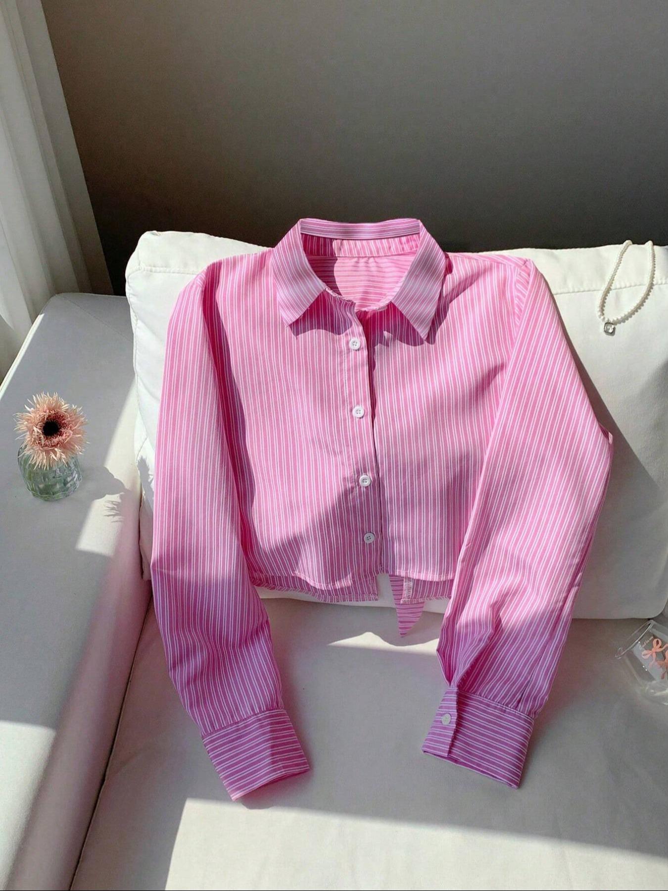 Women's Striped Print Shirt, Casual Comfy Shirt, Casual Long Sleeve Collared Top for Daily Wear, Ladies Clothes for All Seasons