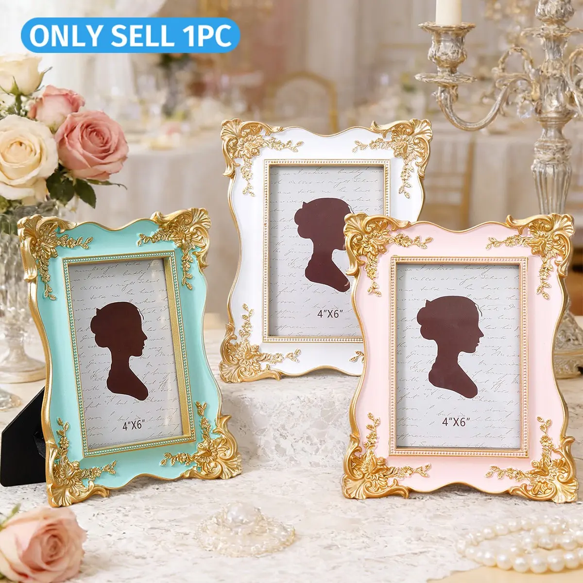 European Style 3D Pattern Photo Frame, Frame Only, Picture Frame, Home Desktop Decoration, Multi-Color Options, Suitable for Bedroom Study Office Photography Props
