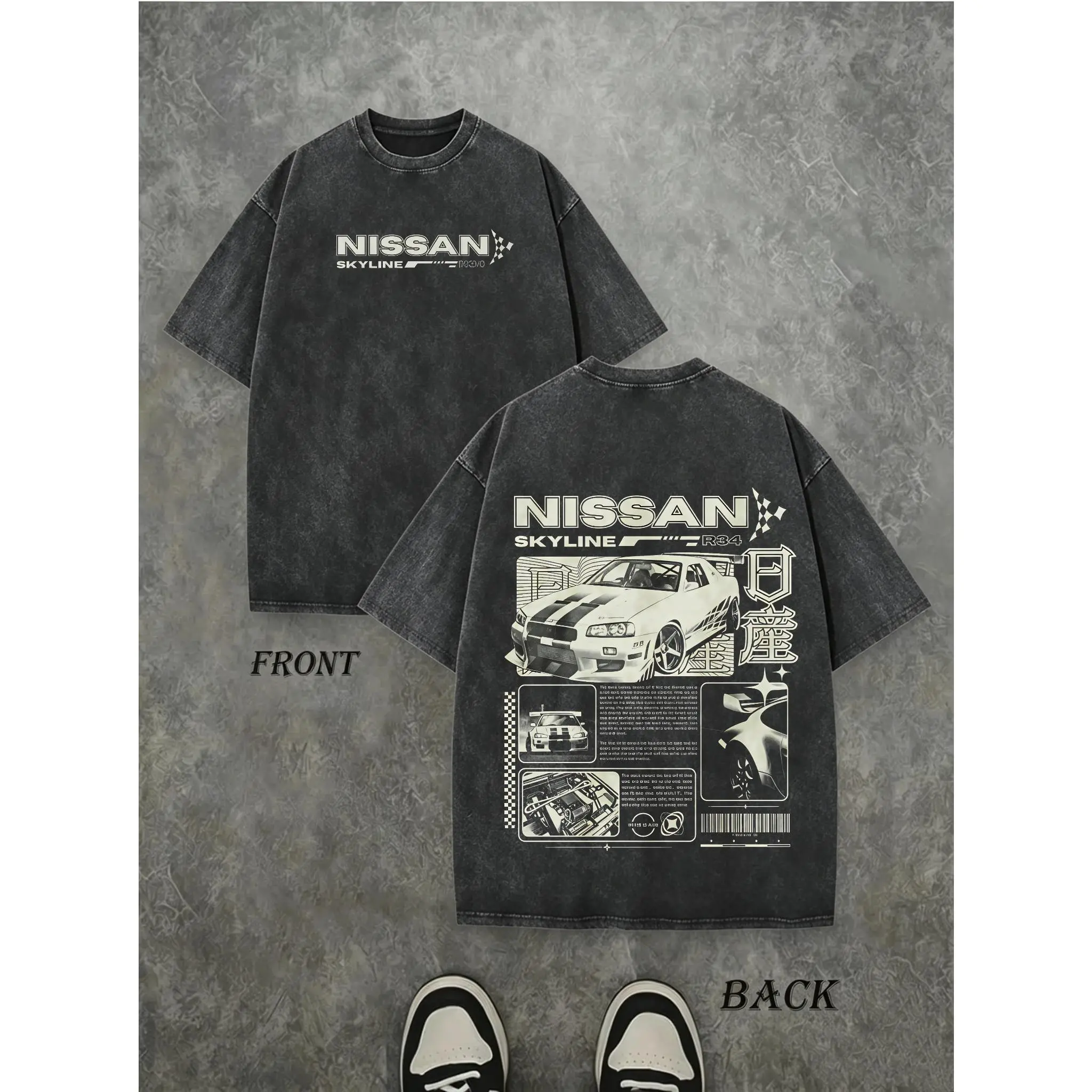 Premium Soft Heavy Cotton Retro Unisex Tee, Vintage Washed Double Sided Racing Car Graphic Top, Car Meet Garage Skate Streetwear T-Shirt For Guys & Girls