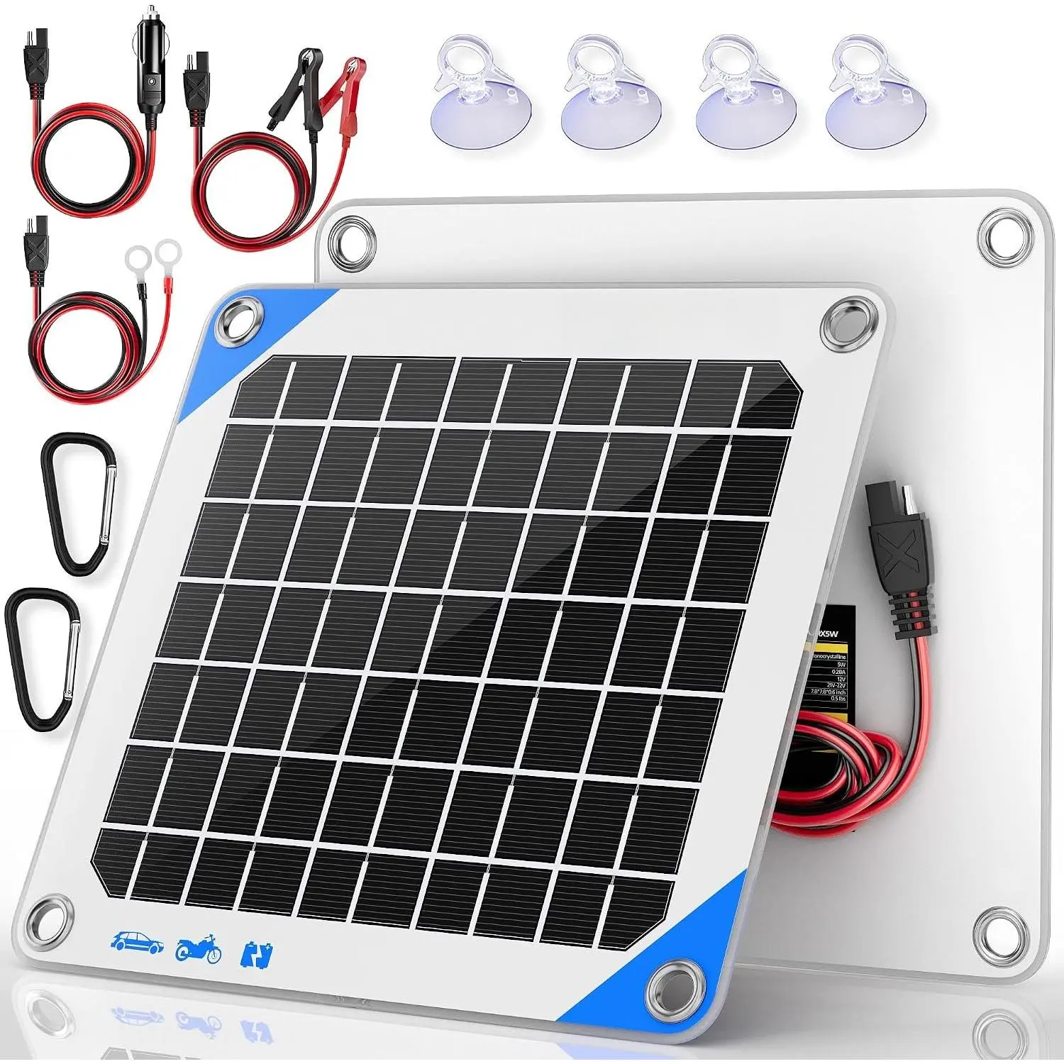12V 5 Watt Solar Trickle Charger Maintainer with Controller for  |  Flexible Solar Panel Kit | Prevents Overcharging with  Controller | Fits 12V  for , RVs &