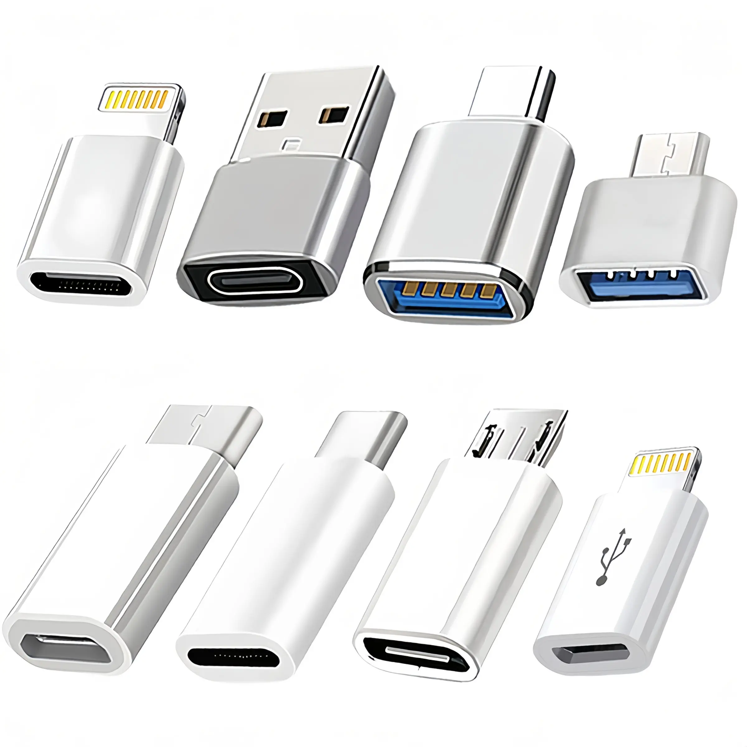 8pcs USB Type-C Versatile Adapter Set | USB-C to Lightning, Micro USB to USB-C, USB OTG, USB-C Male to USB 3.0 Female Adapters, Connectors for Quick Charging And Data Transfer on Laptops And Phones