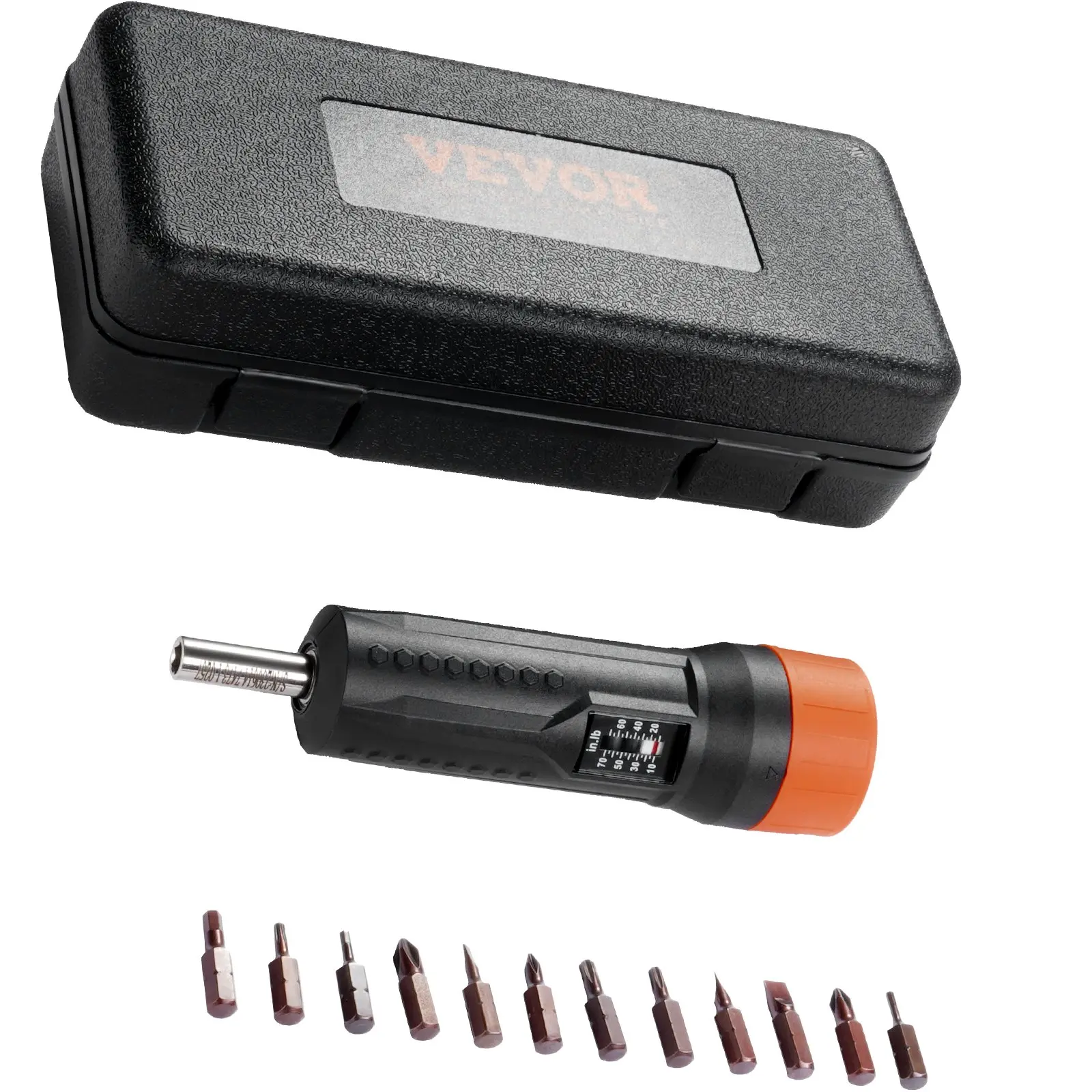 【DealsForYouDays】VEVOR 1/4" Drive Torque Screwdriver Wrench Set 10-70 in-lbs Torque Adjustment Range 1 in-lb Increment Torque Screwdriver Driver Bits Set with View Window, 12 Bits Case, Magnetic Function