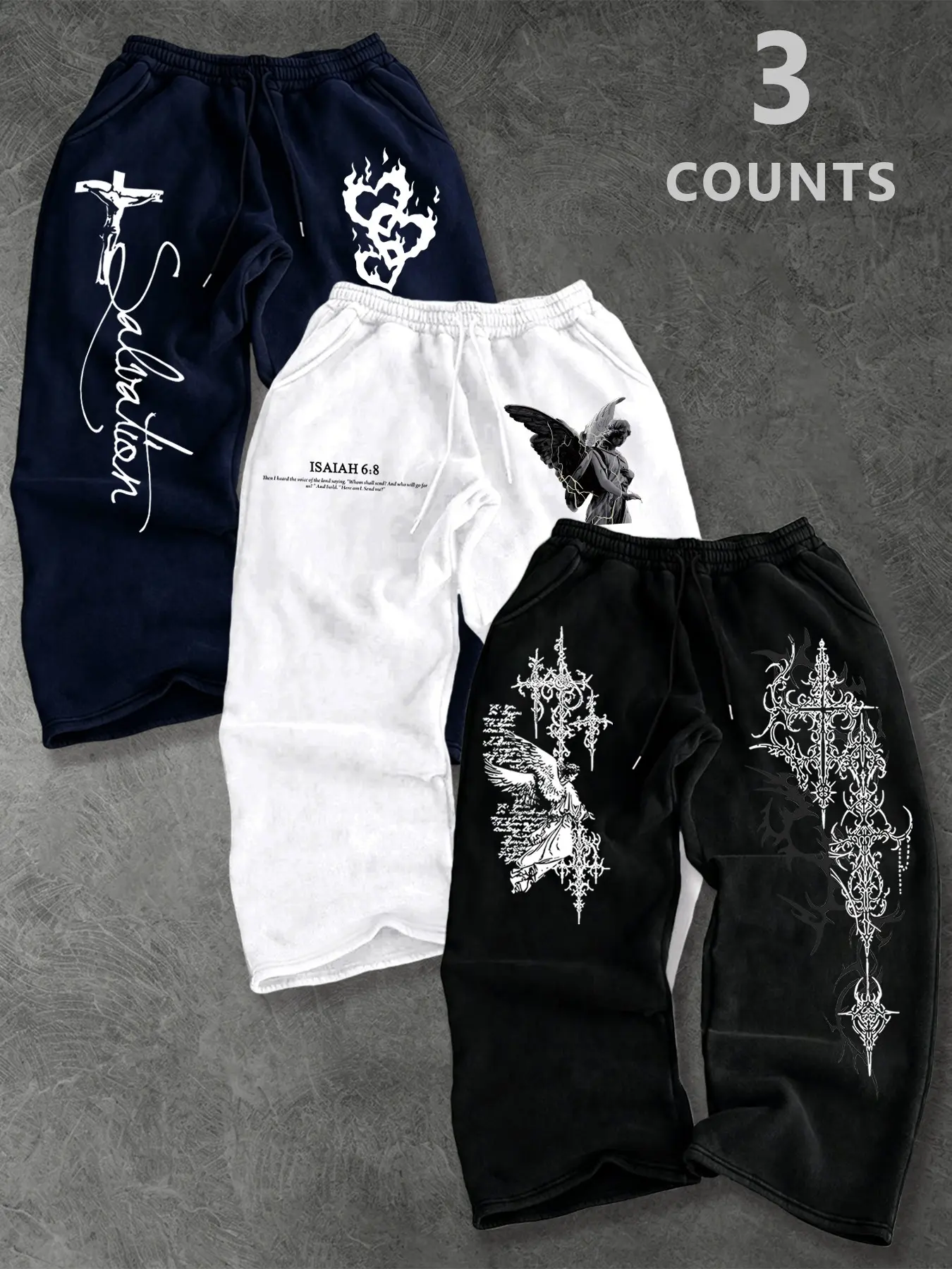 Men's Trendy Letter Cross Angel Print Drawstring Waist Sports Pants, Casual Comfortable Sweatpants, Classic Versatile Fashion Men's Pants, Graphic Track Pants