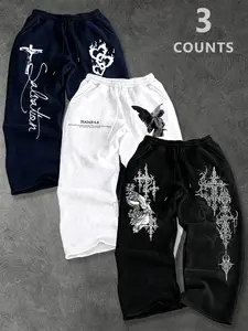 Men's Trendy Letter Cross Angel Print Drawstring Waist Sports Pants, Casual Comfortable Jogging Pants, Classic Versatile Fashion Men's Pants