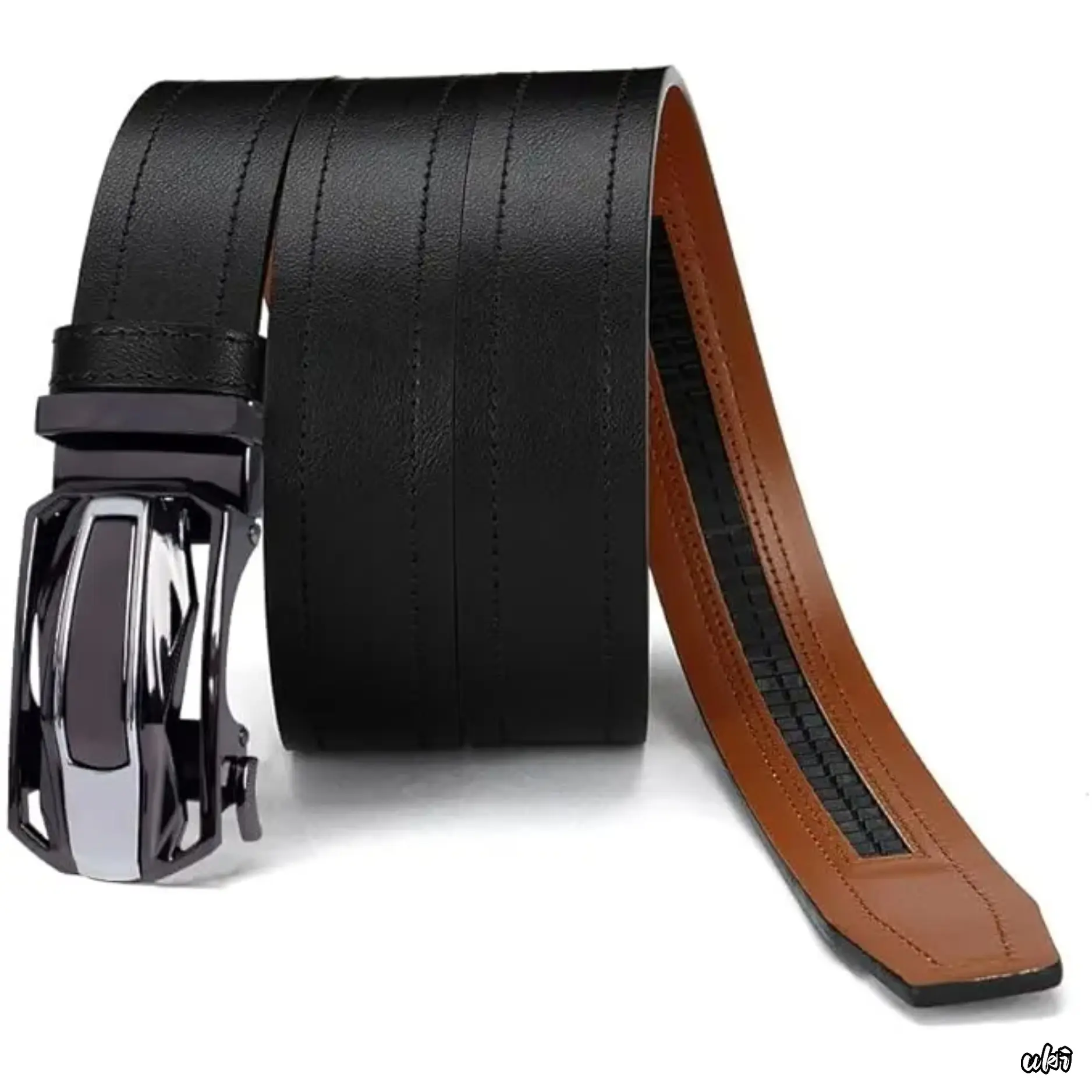 Men’s 1pcs Black Minimalist Leather Ratchet Belt with Automatic Ratchet Buckle, One Size Fully Adjustable Scratch-Resistant Dress Belt for Business Daily Use, Luxury Gift Packaging for Boyfriends & Fathers