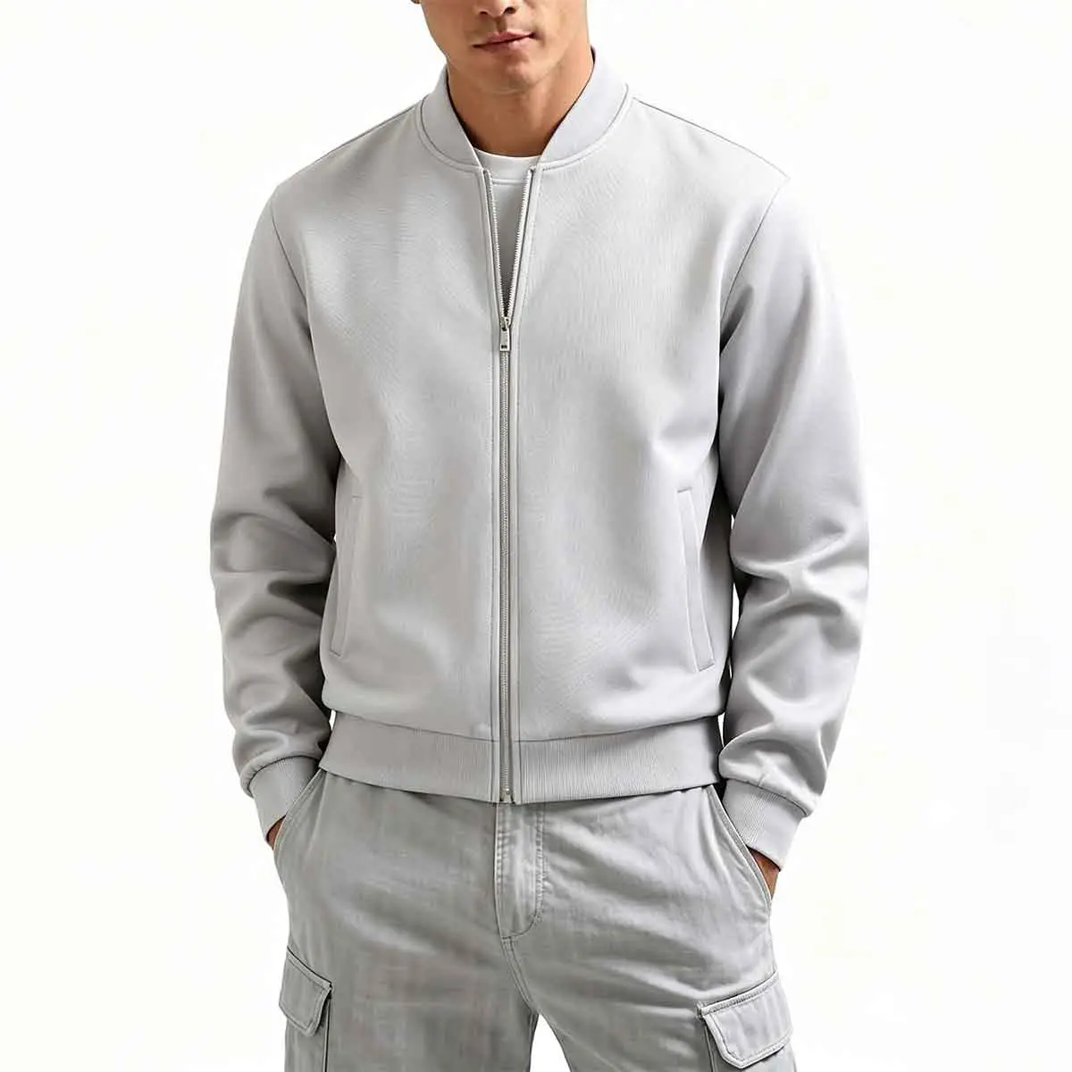 Men's Zipper Baseball Collar Long Sleeve Plain Casual Coat - Menswear Top with Solid Color Body, Ribbed Edging - Sleek Versatile Outerwear for Spring, Autumn Leisure Travel, Daily Wear