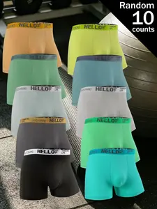 10 Pcs Men's Basic Elastic Knit Underwear, Soft Skin-Friendly Moisture-Wicking, Comfortable for Gym, Commute, Daily Wear, Random Colors