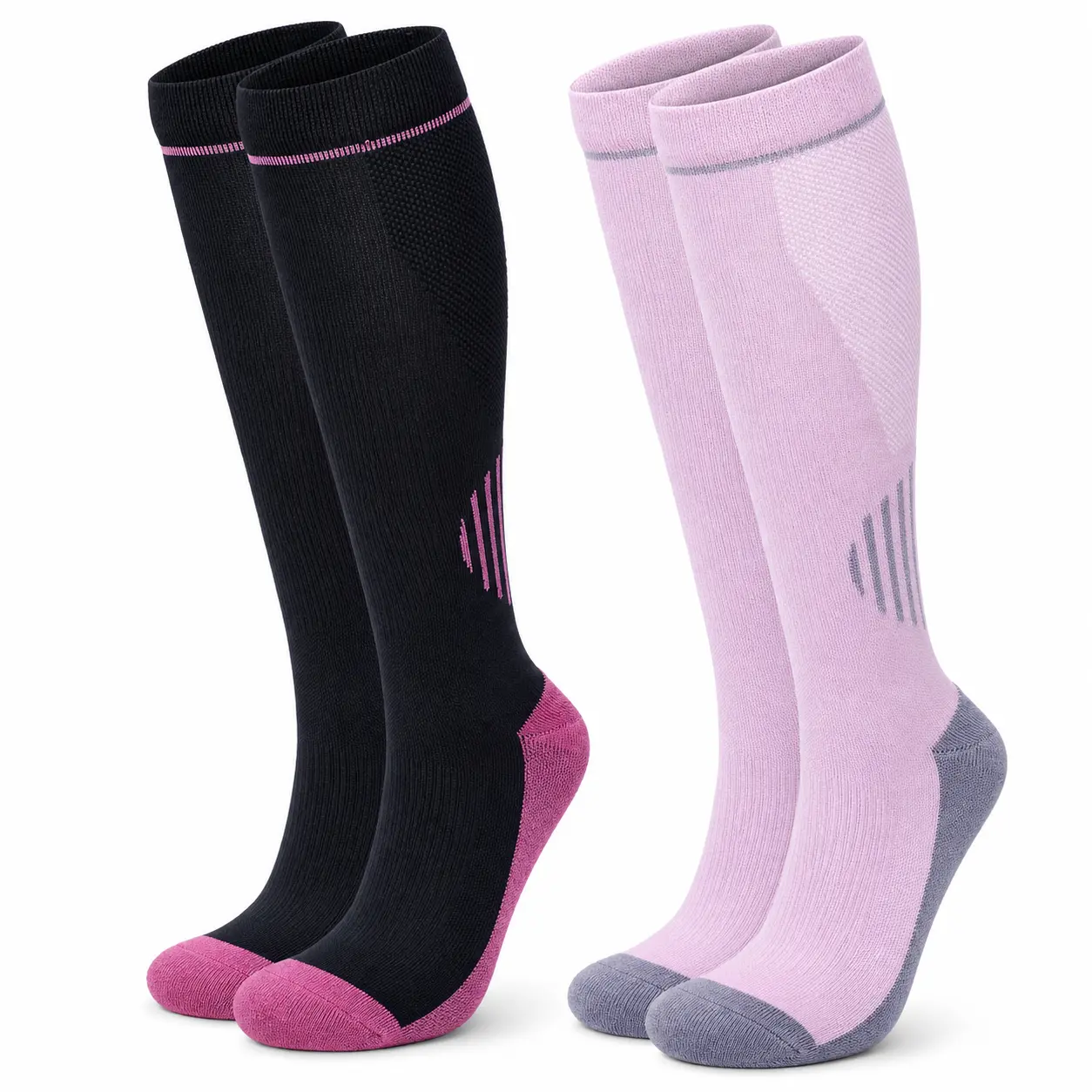 2 Pairs Compression Socks for Women & Men 15-20 mmHg, Knee High Support Socks for Running, Nurses, Travel, Pregnancy, Athletic Circulation Stockings