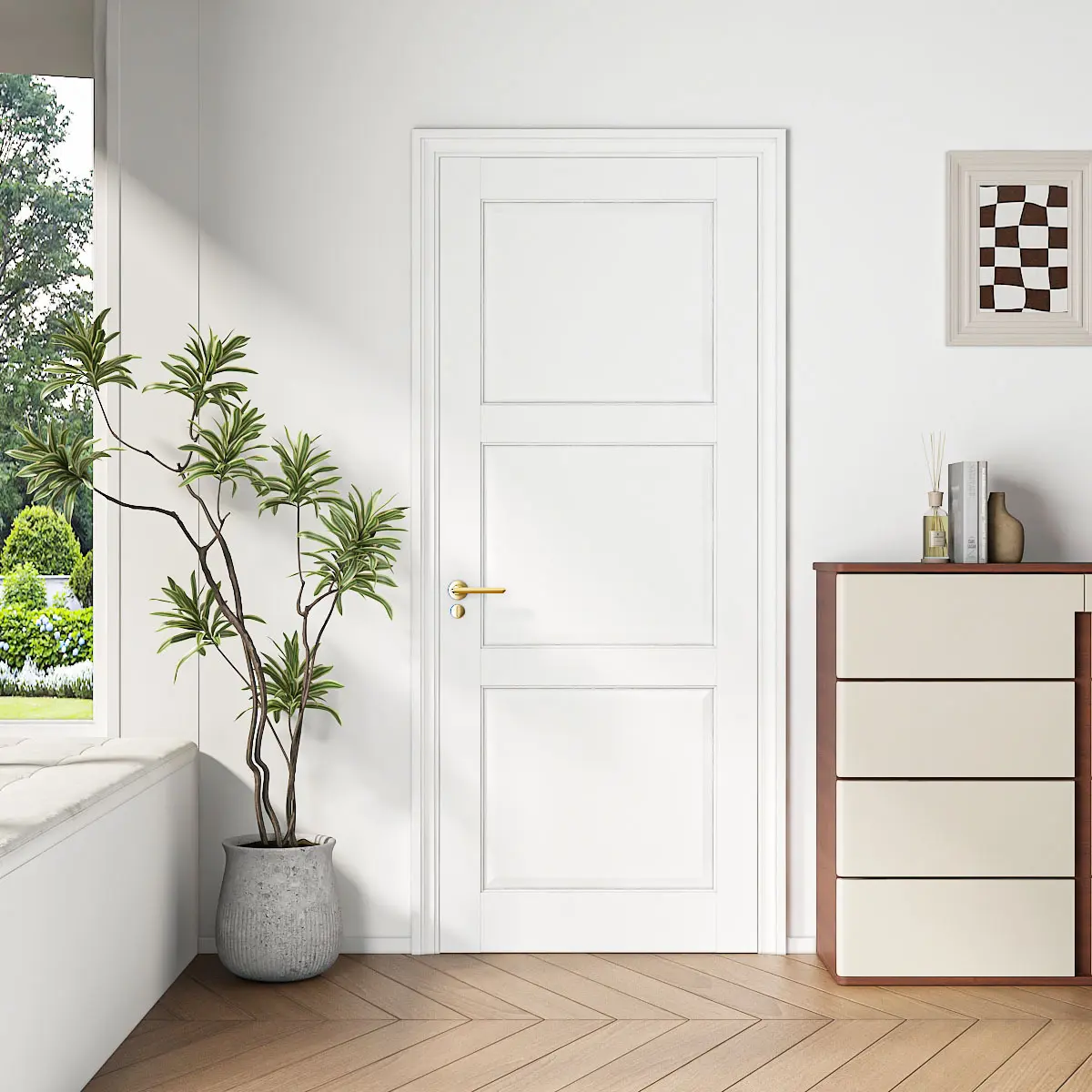 30" X 80"Primed Slab Door 3-Paneled Solid Core Wood Standard Door for Pantry Doors, French Doors, Pocket Doors, Solid Core prehung Interior Door w/o Hardware Kit & Frame On-Site