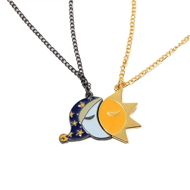 FNAF Costume Gift Sun & Moon Friendship Necklace Enamel Fnaf Jewelry -for Men Women and Fans Kids Girls Boys