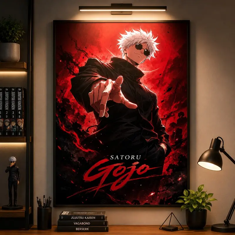 Jujutsu Kaisen Satoru Gojo Anime Canvas Wall Art Epic Red Background Sorcerer Graphic Poster Aesthetic Living Room Bedroom Decor Trendy Shonen Manga Fan Art Collectible Painting JJK Wall Art, Gojo Satoru Poster, Gaming Room Decor, Anime Bedroom Decor