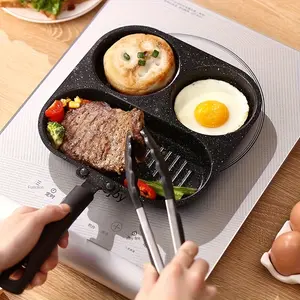 3-in-1 Non-Stick Breakfast Skillet, Multi-section Egg Burger Pan, Versatile Griddle for Steak, Eggs, Sausages, Durable Kitchen Cookware for Family Cooking