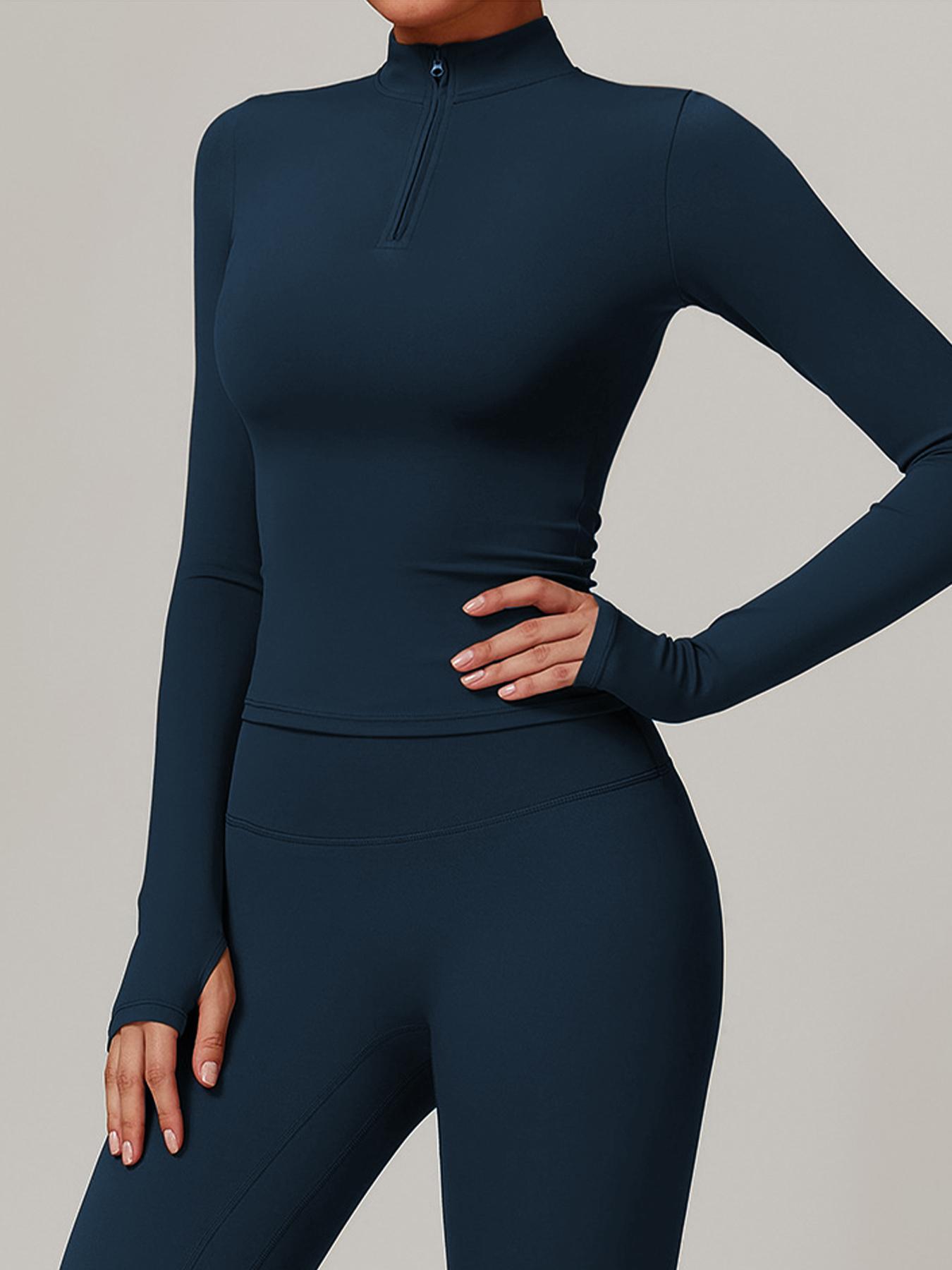 Women's Solid Long Sleeve Sports Tee, Quick Drying Breathable Comfortable Sports T-shirt for Yoga Gym Workout Running, Ladies Sportswear for Spring & Fall, Gym Yoga Tops, Athletic Yoga Tops