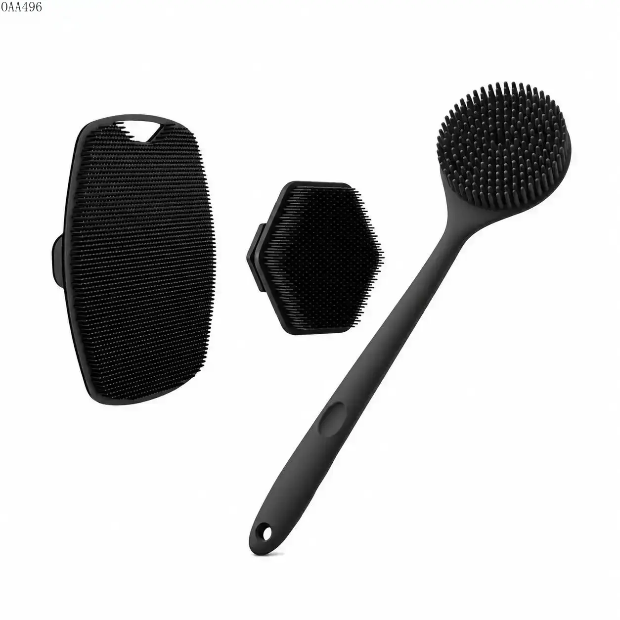 3-Piece Silicone Bath Cleaning Accessory Set - Long-Handle Back Scrubber, Face & Scalp Cleansing Brush, Shower Body Exfoliating Tool for Personal Beauty Products Use