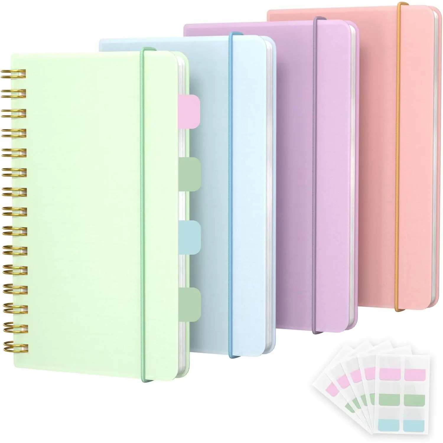 4 Pack 5x7 Small Spiral Notebook, Hardcover Spiral Journal Notebook with Removable Dividers Tabs, Note Books for Note Taking, Work, School, Cute Notebooks with Strap 50 Sheet
