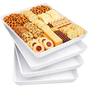 16" x 12"  Plastic Serving Trays for Party, 4 Pack  White  Platters for Cookies, Desserts, Fruit, Appetizers & Charcuterie,  Catering Trays for Parties & Buffets