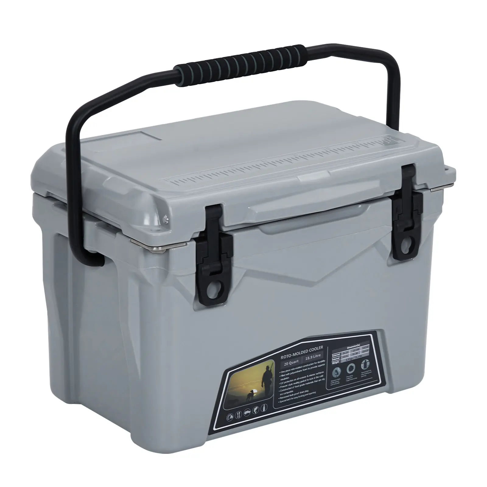 20 Quart Portable Ice Cooler – Heavy Duty Ice Chest – with Portable Cup Holder, Fish Ruler, Bottle Openers – Camping Cooler for Beach, Boat, Fishing, Picnic, Travel