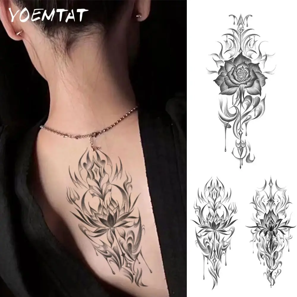 3pcs Waterproof Temporary Tattoo Sticker Henna Mandala Lotus Flower Flame Totem Body Art Arm Fake Tattoos Sleeve For Women Men Chest Thigh Leg Henna Tattoo Stickers