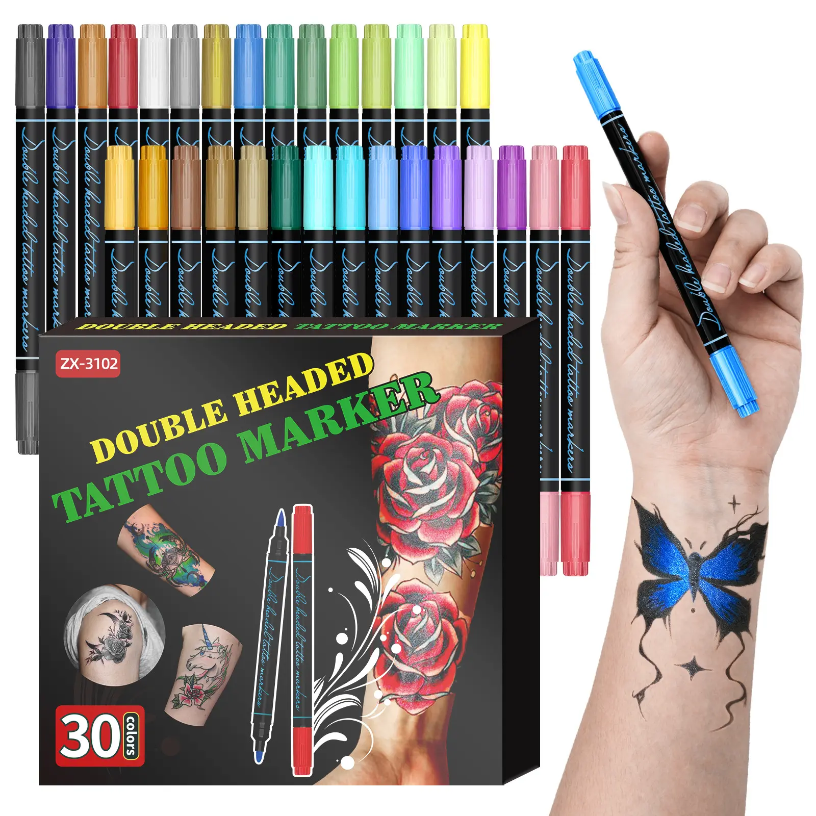 10 Color/30 Color Dual-Ended Temporary Tattoo Pen, Body Art, DIY Nail Art Brush, Soft Smooth Tip Metal Color Skin Marker, Ideal for Cosplay Parties