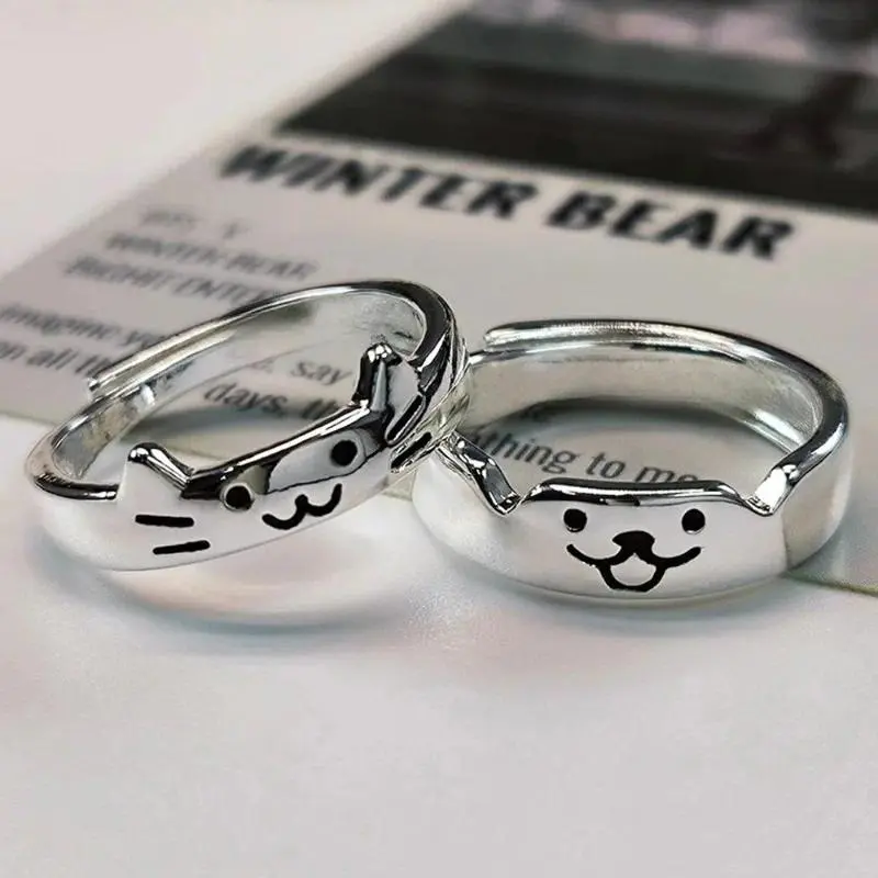 1pair Cute Cat Dog Animal Couple Ring for Women Men 2026 New Fashion Statement Lover Rings Valentine's Day Party Jewelry Gifts