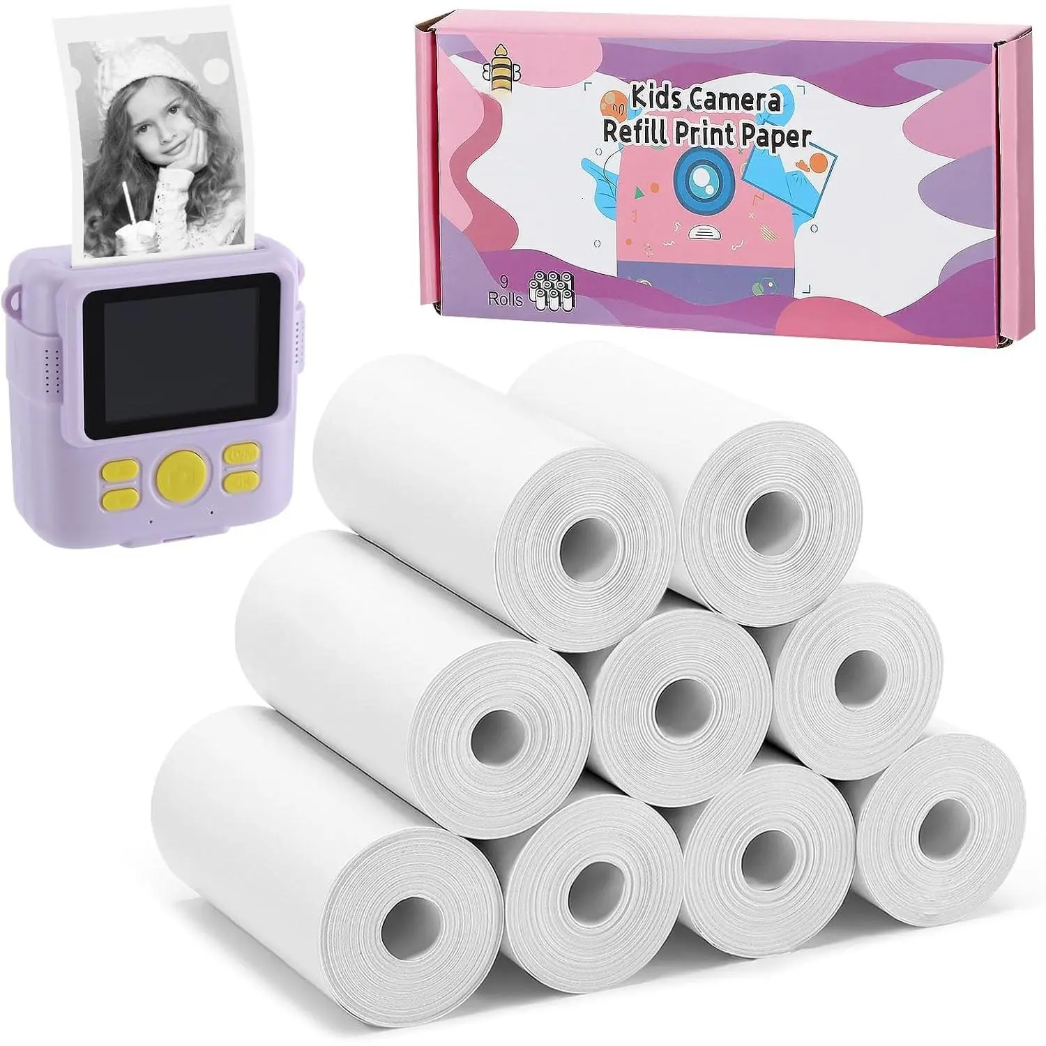 9 Roll 1''×2.2''  Camera Paper Roll Refill for  Camera  Print |  Photo Print  Printing Thermal Print Paper Rolls for 4 5 6 7 8 9 10 Year Old Girls Boys Birthday Gifts, Paper Only