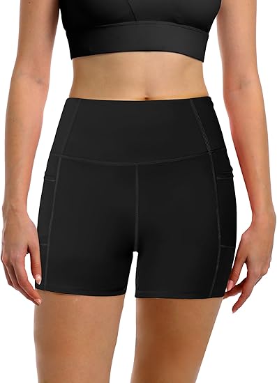 Women's 3-Inch Swim Shorts, Basic High-Waisted Beach Shorts with Pockets + UPF50 Quick-Drying Beach Swim Shorts