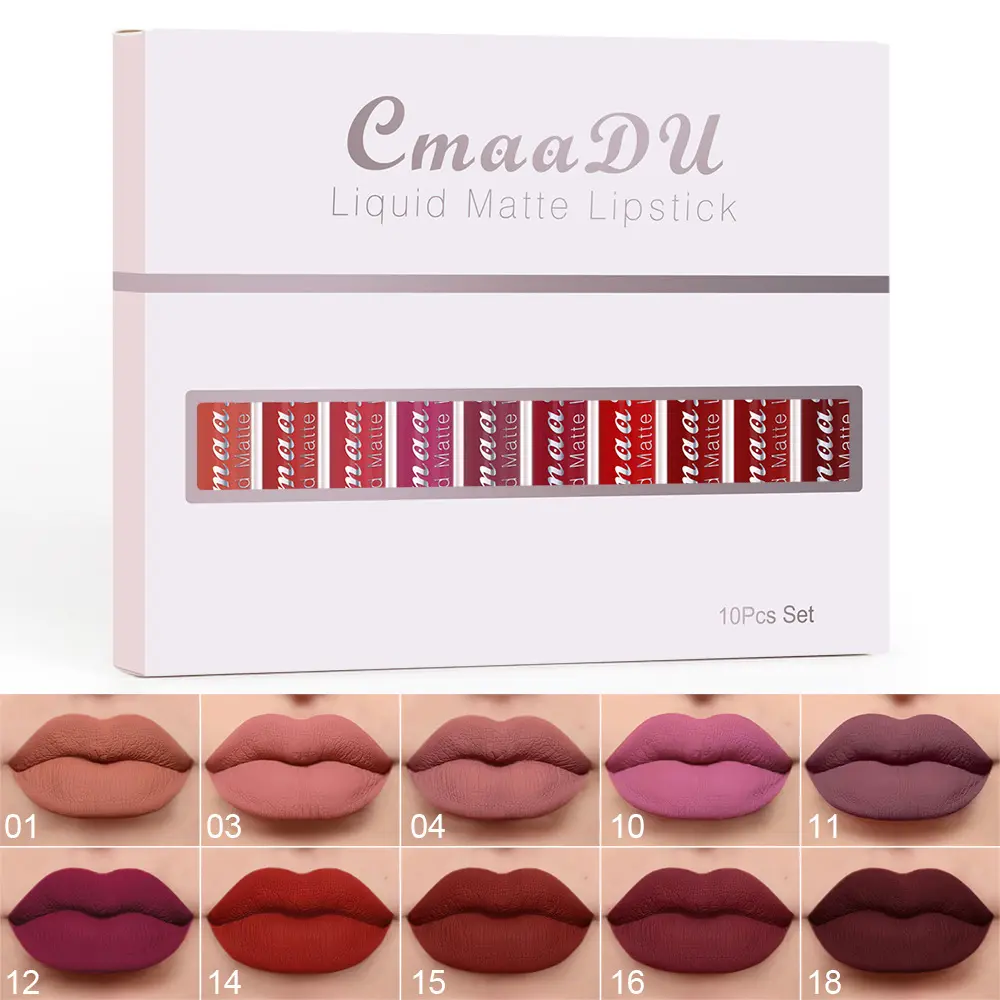 10 Pcs Matte Lipstick Cosmetic Long Lasting Waterproof Lip Glaze Nonstick Easy To Apply Long Lasting Lipgloss Suitable For Beginners Beauty Makeup