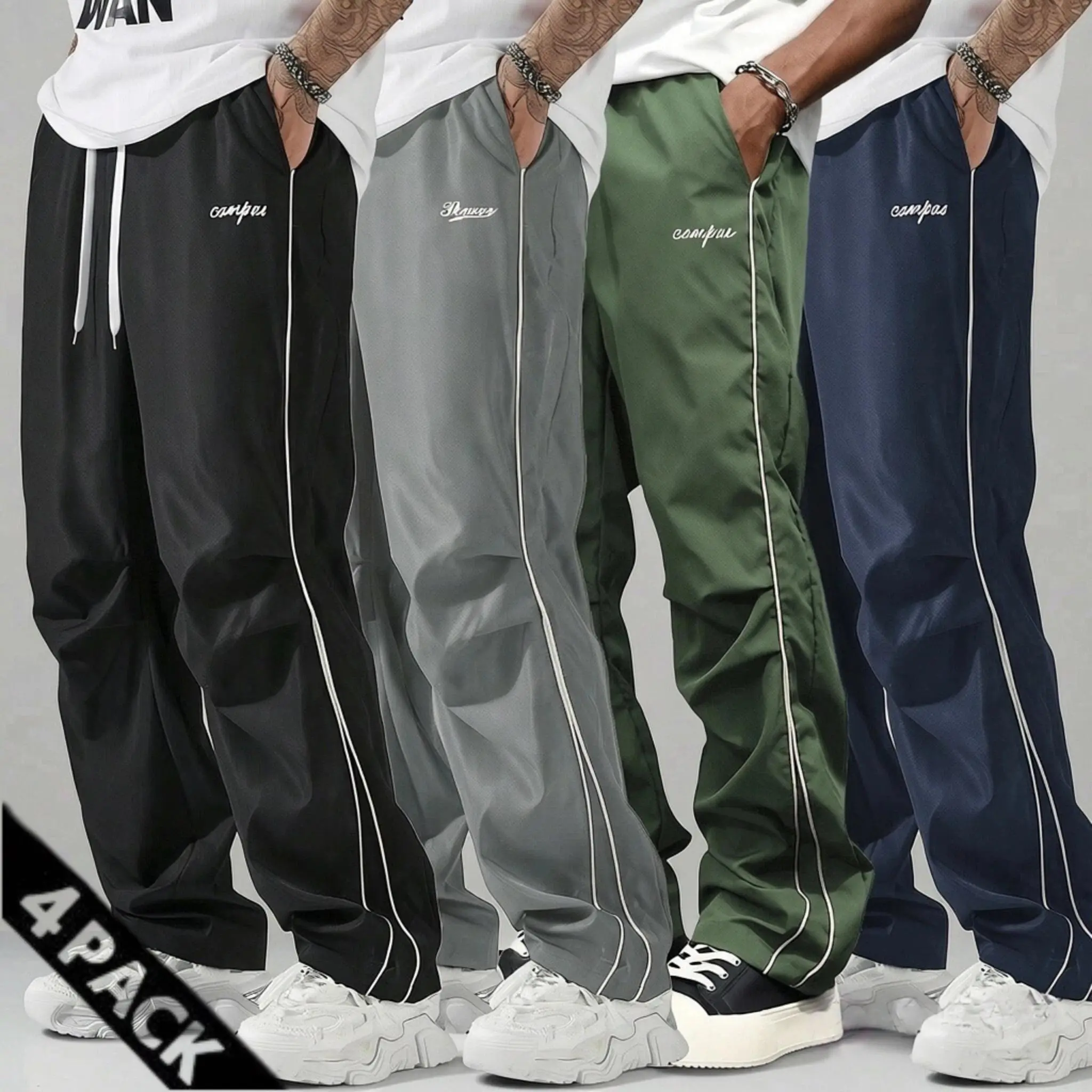 Men's Loose Athleisure Sweatpants Set - Grey Sports Jogger Sweatpants with Side Stripes, Gold Accent Stripe, Mensfashion Athleisure Style, Comfortable for Gym, Fitness Outfits, Workout Wardrobe Spring Wear, Grey Sweatpants