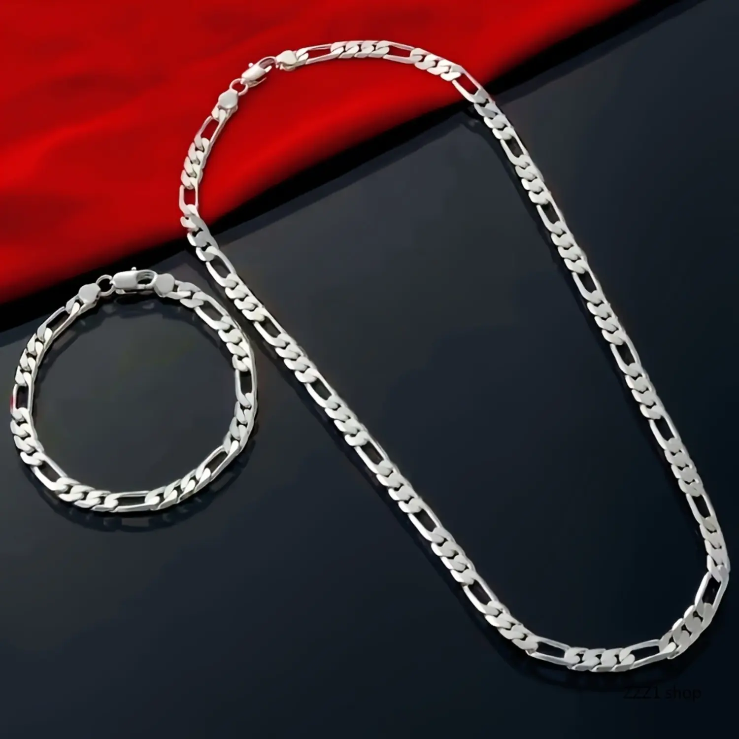 Unisex 2-Piece Necklace and Bracelet Set, 925 Silver-Plated 4mm Sporty Chain, Wristband Alternative, Christmas Gift Idea, Christmas Gift Ideas, Sporty Sports Wristbands